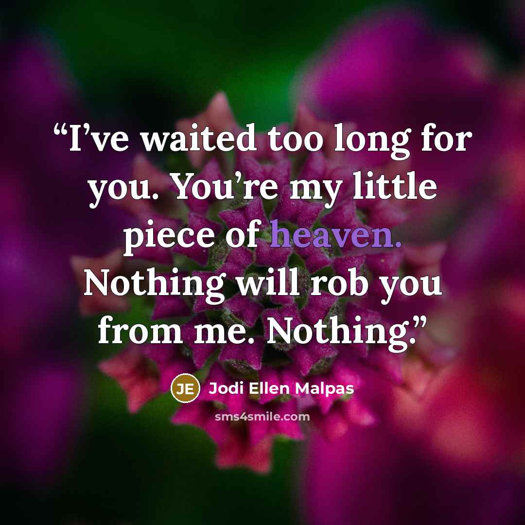 “I’ve waited too long for you. You’re my little piece of heaven. Nothing will rob you from me. Nothing.” quote by Jodi Ellen Malpas
