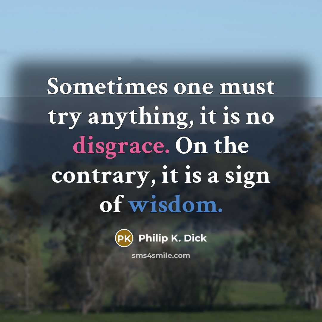 “Sometimes one must try anything, it is no disgrace. On the contrary, it is a sign of wisdom.” quote by Philip K. Dick