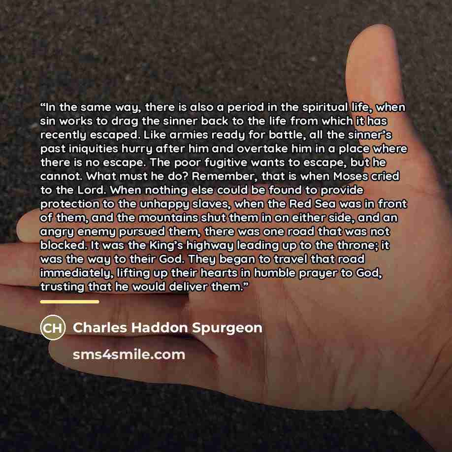 “In the same way, there is also a period in the spiritual life, when sin works to drag the sinner back to the life from which it has recently escaped. Like armies ready for battle, all the sinner’s past iniquities hurry after him and overtake him in a place where there is no escape. The poor…” quote by Charles Haddon Spurgeon