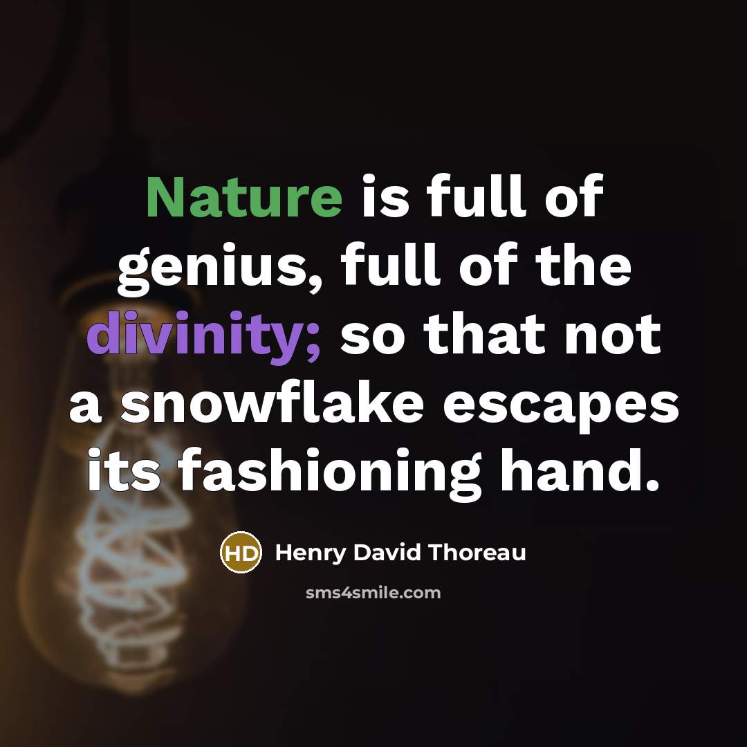 “Nature is full of genius, full of the divinity; so that not a snowflake escapes its fashioning hand.” quote by Henry David Thoreau