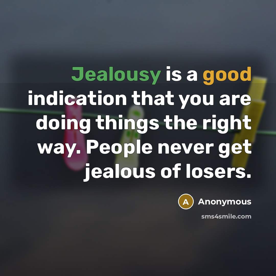 “Jealousy is a good indication that you are doing things the right way. People never get jealous of losers.” quote by Anonymous