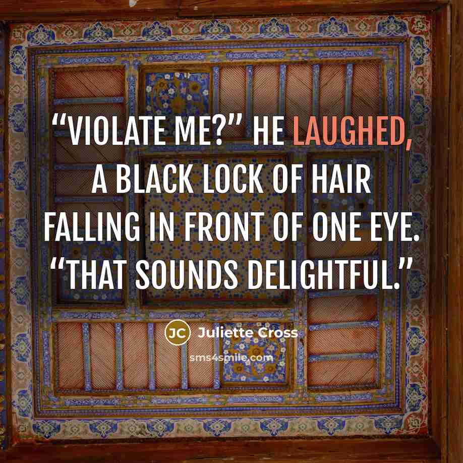 “Violate me?” He laughed, a black lock of hair falling in front of one eye. “That sounds delightful.” quote by Juliette Cross