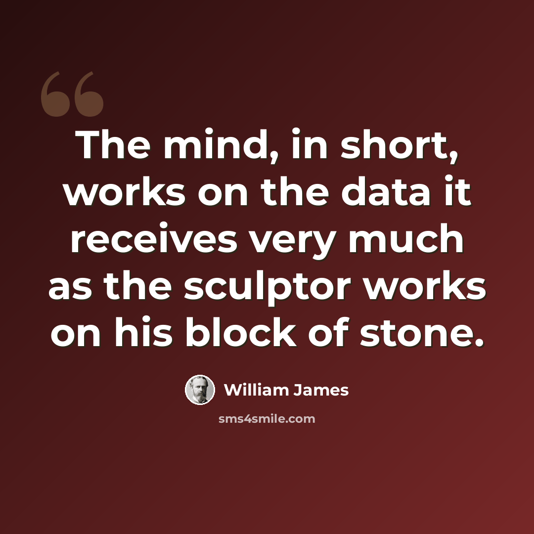 “The mind, in short, works on the data it receives very much as the sculptor works on his block of stone.” quote by William James