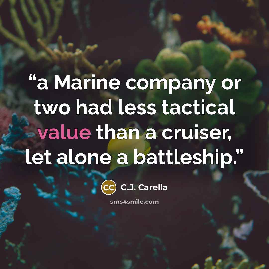 “a Marine company or two had less tactical value than a cruiser, let alone a battleship.” quote by C.J. Carella