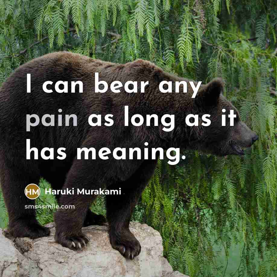 “I can bear any pain as long as it has meaning.” quote by Haruki Murakami