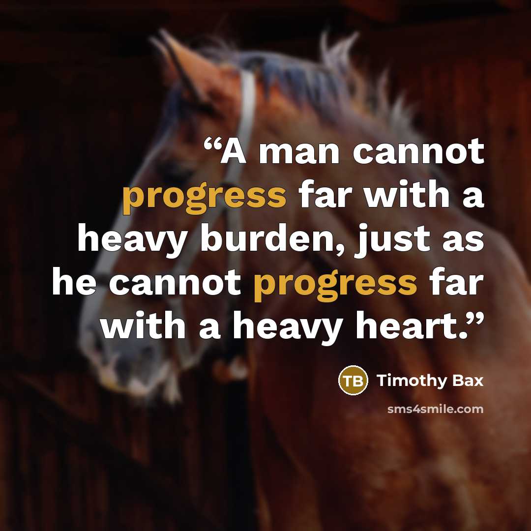 “A man cannot progress far with a heavy burden, just as he cannot progress far with a heavy heart.” quote by Timothy Bax