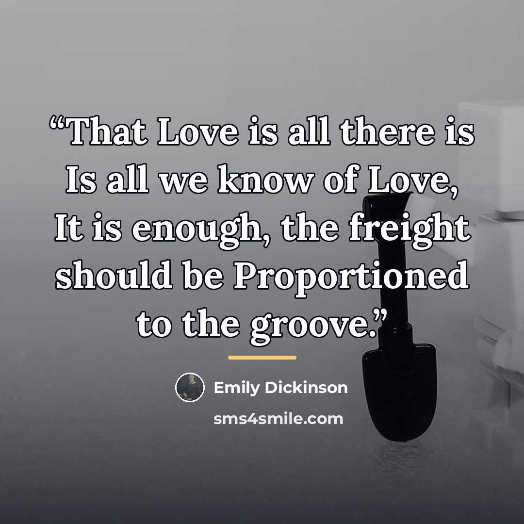 “That Love is all there is Is all we know of Love, It is enough, the freight should be Proportioned to the groove.” quote by Emily Dickinson