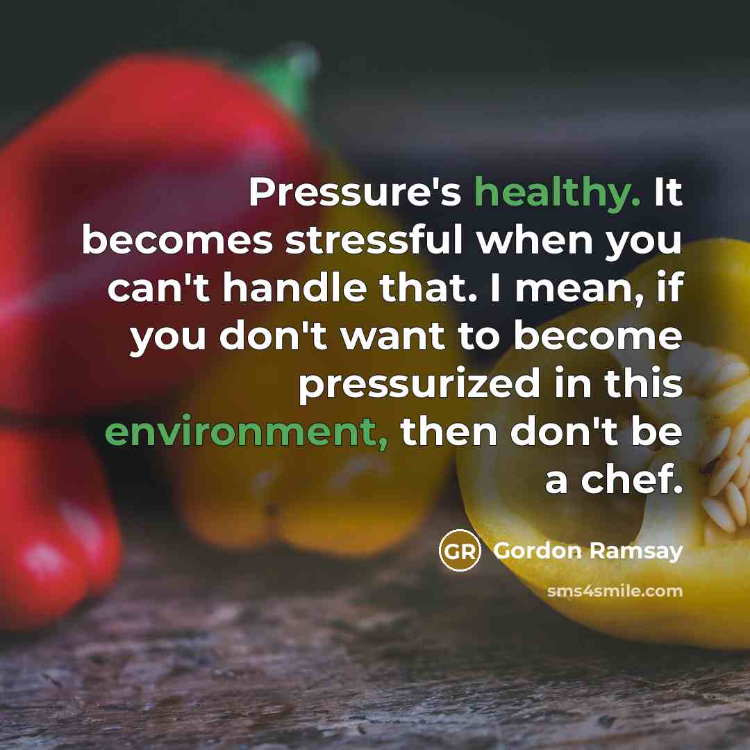 “Pressure's healthy. It becomes stressful when you can't handle that. I mean, if you don't want to become pressurized in this environment, then don't be a chef.” quote by Gordon Ramsay