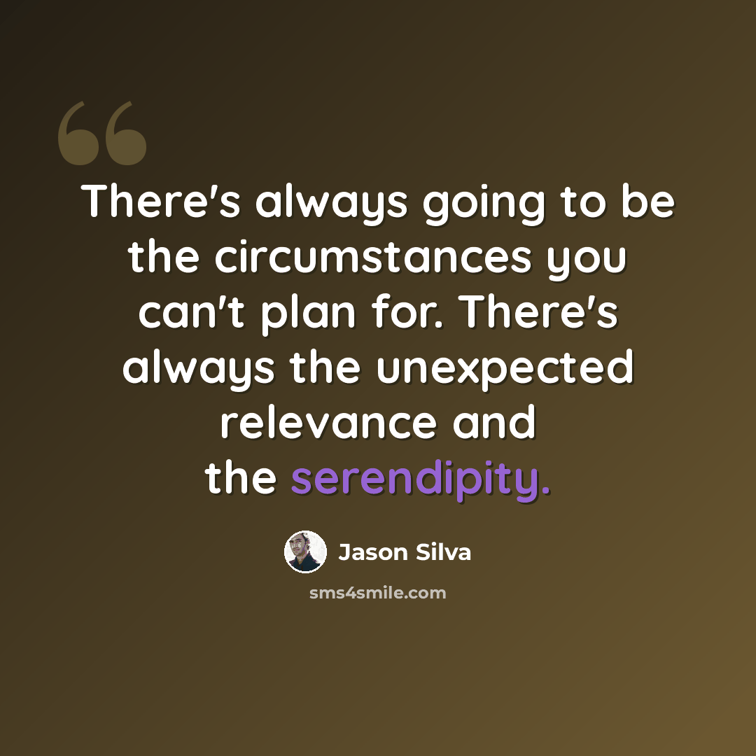 “There's always going to be the circumstances you can't plan for. There's always the unexpected relevance and the serendipity.” quote by Jason Silva