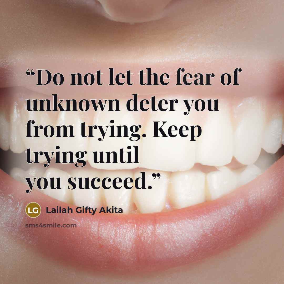 “Do not let the fear of unknown deter you from trying. Keep trying until you succeed.” quote by Lailah Gifty Akita