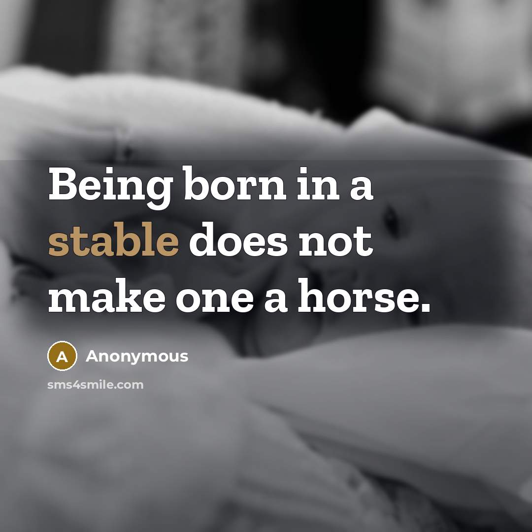 “Being born in a stable does not make one a horse.” quote by Anonymous