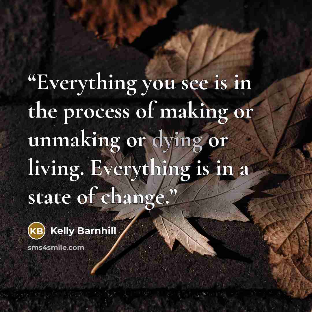 “Everything you see is in the process of making or unmaking or dying or living. Everything is in a state of change.” quote by Kelly Barnhill