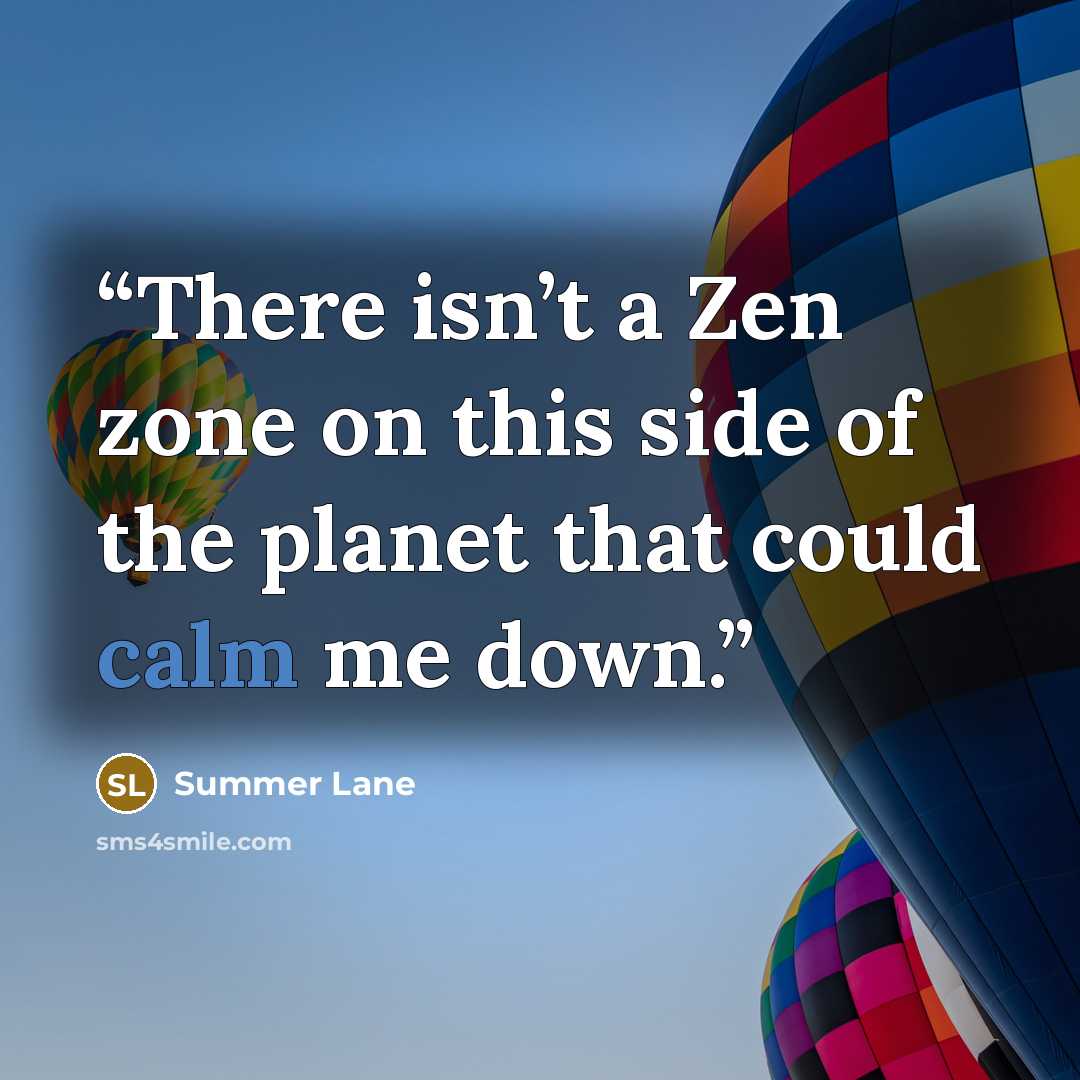 “There isn’t a Zen zone on this side of the planet that could calm me down.” quote by Summer Lane