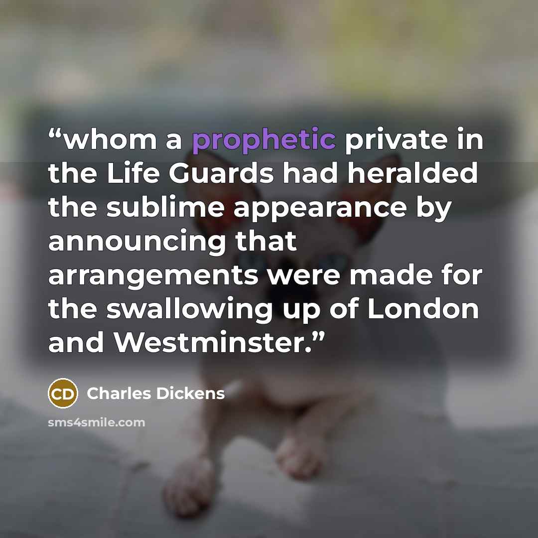 “whom a prophetic private in the Life Guards had heralded the sublime appearance by announcing that arrangements were made for the swallowing up of London and Westminster.” quote by Charles Dickens