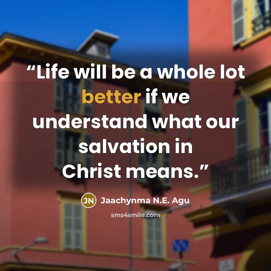 “Life will be a whole lot better if we understand what our salvation in Christ means.” quote by Jaachynma N.E. Agu