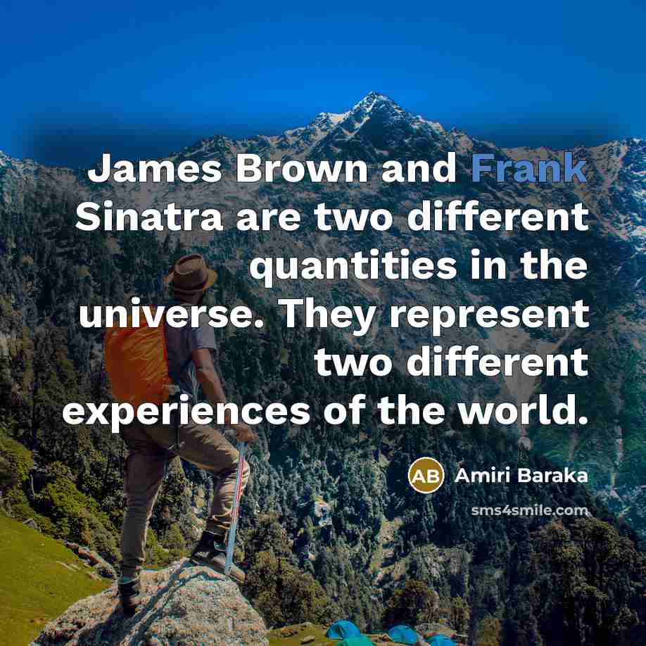 “James Brown and Frank Sinatra are two different quantities in the universe. They represent two different experiences of the world.” quote by Amiri Baraka