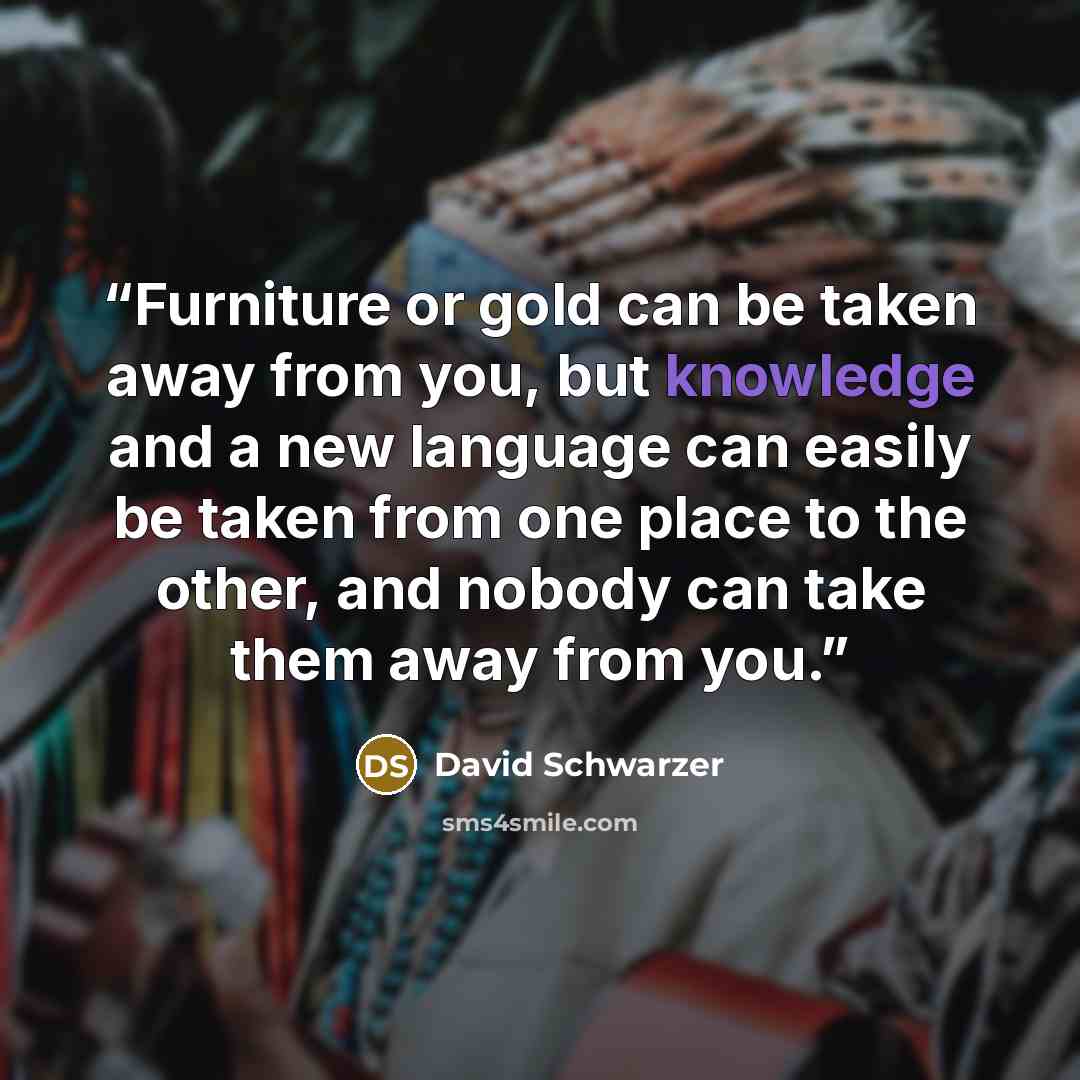 “Furniture or gold can be taken away from you, but knowledge and a new language can easily be taken from one place to the other, and nobody can take them away from you.” quote by David Schwarzer