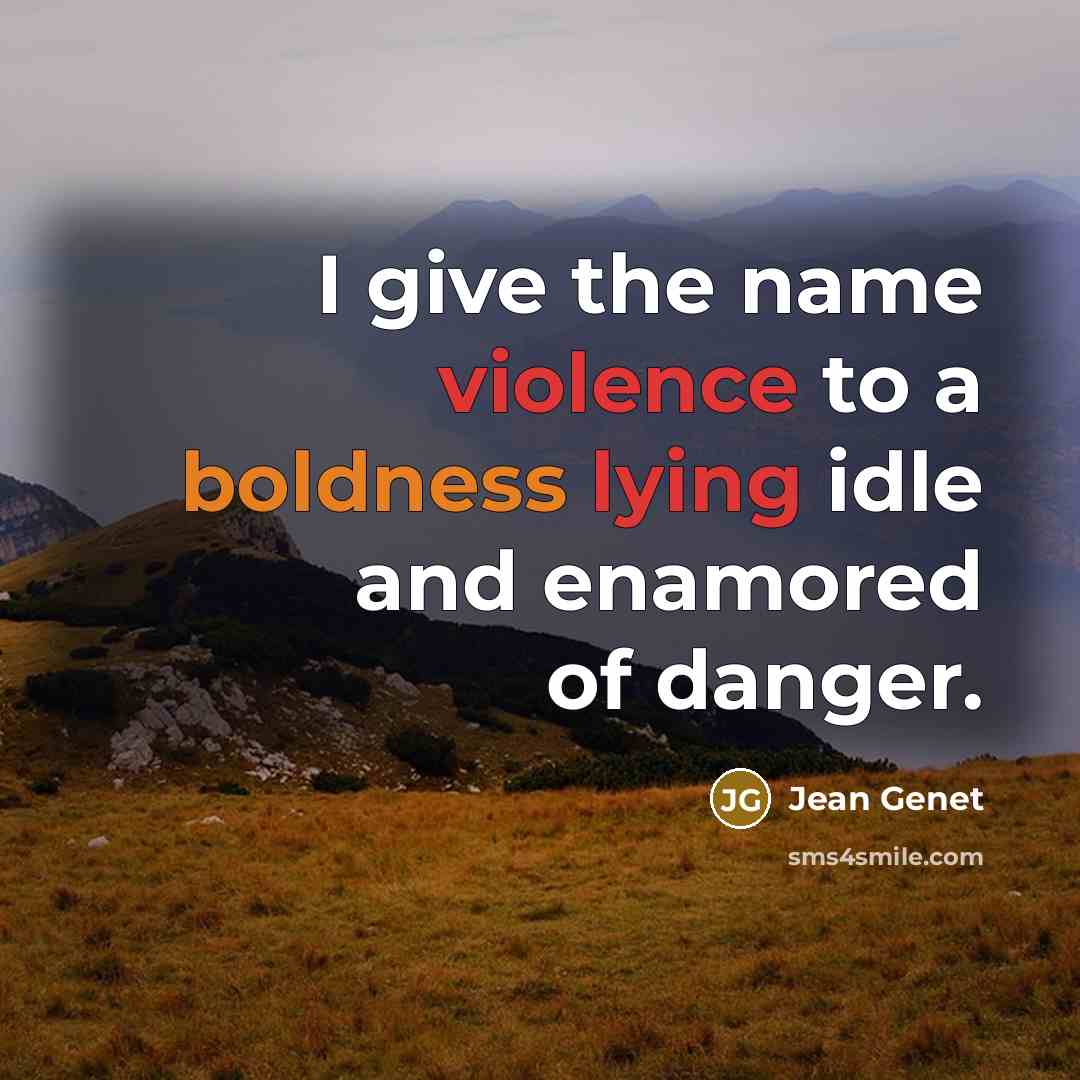 “I give the name violence to a boldness lying idle and enamored of danger.” quote by Jean Genet
