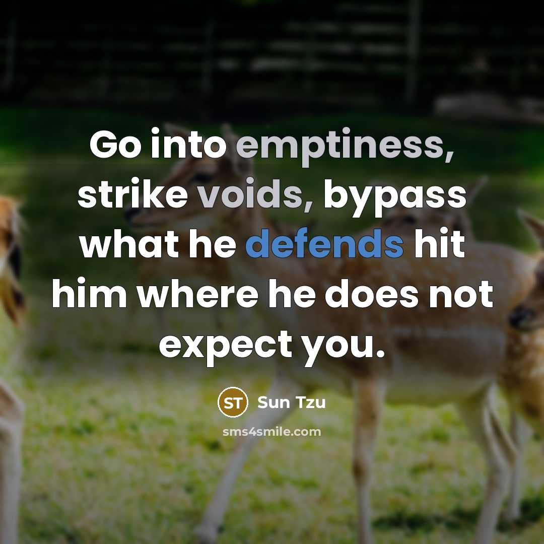 “Go into emptiness, strike voids, bypass what he defends hit him where he does not expect you.” quote by Sun Tzu