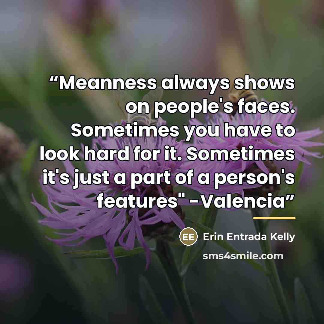 “Meanness always shows on people's faces. Sometimes you have to look hard for it. Sometimes it's just a part of a person's features" -Valencia” quote by Erin Entrada Kelly
