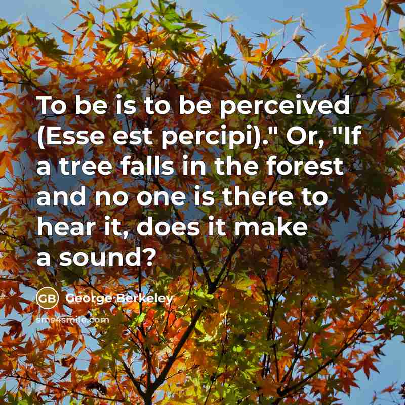 “To be is to be perceived (Esse est percipi)." Or, "If a tree falls in the forest and no one is there to hear it, does it make a sound?” quote by George Berkeley