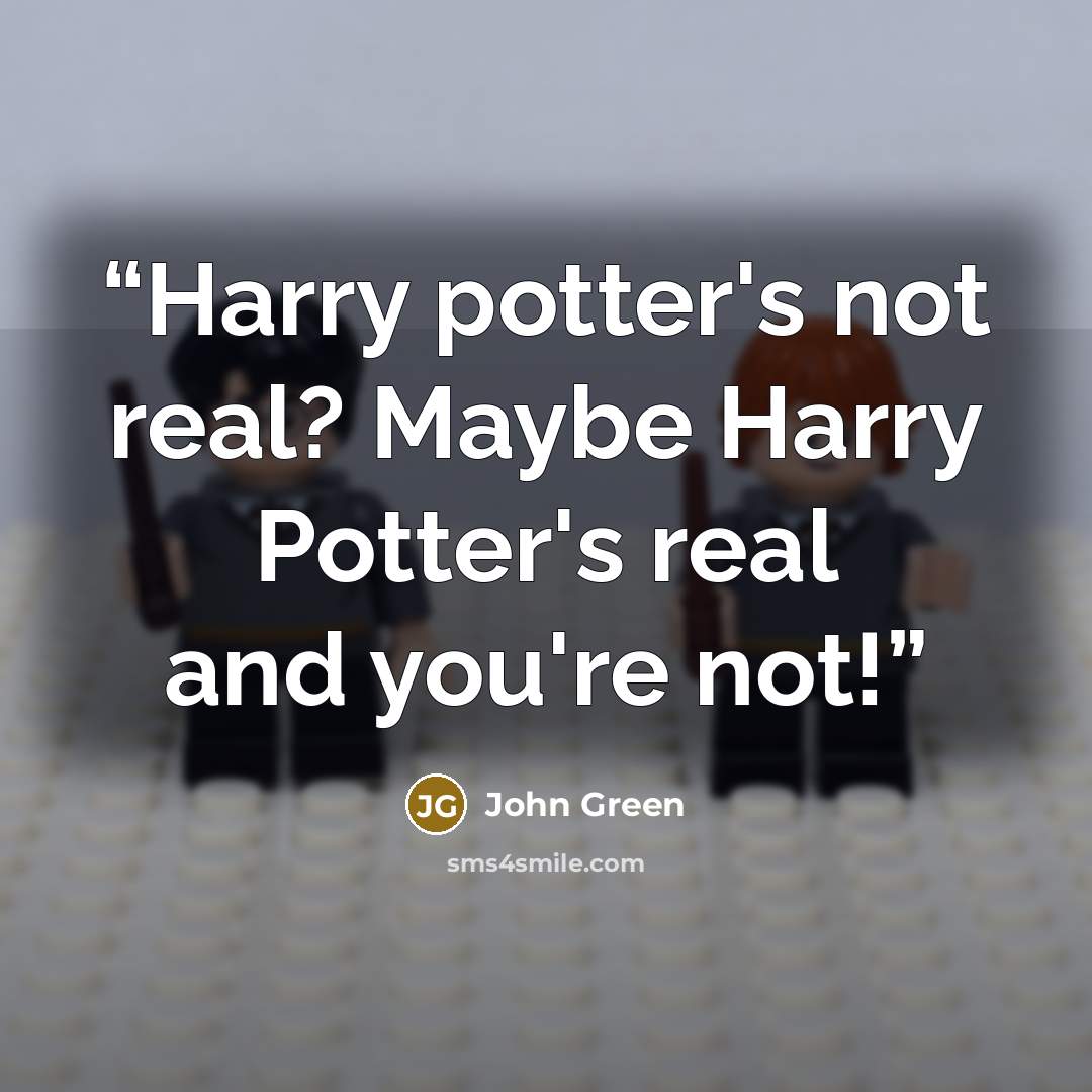 “Harry potter's not real? Maybe Harry Potter's real and you're not!” quote by John Green