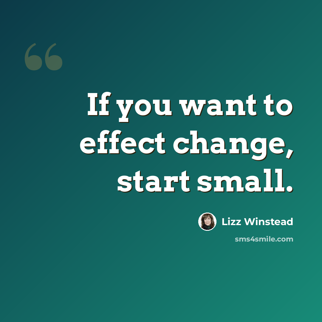 “If you want to effect change, start small.” quote by Lizz Winstead