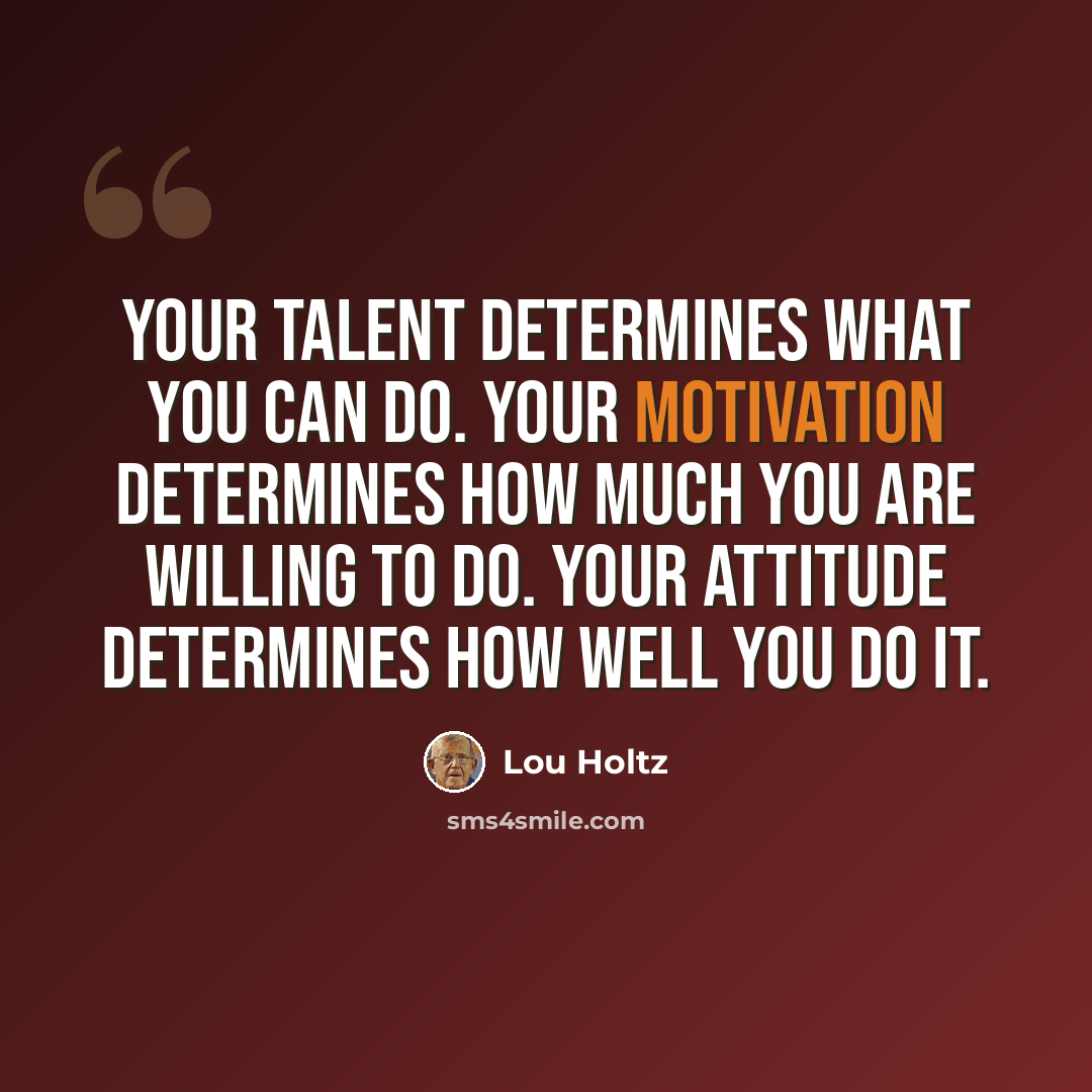 “Your talent determines what you can do. Your motivation determines how much you are willing to do. Your attitude determines how well you do it.” quote by Lou Holtz