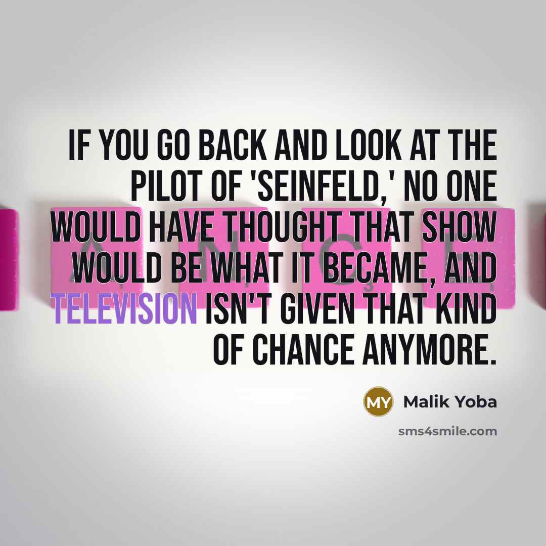 “If you go back and look at the pilot of 'Seinfeld,' no one would have thought that show would be what it became, and television isn't given that kind of chance anymore.” quote by Malik Yoba