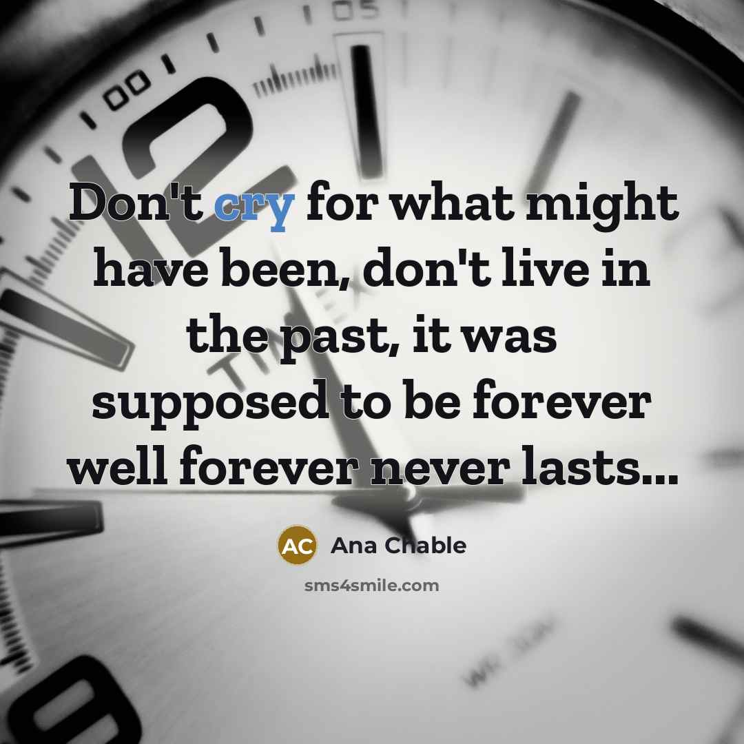 “Don't cry for what might have been, don't live in the past, it was supposed to be forever well forever never lasts...” quote by Ana Chable
