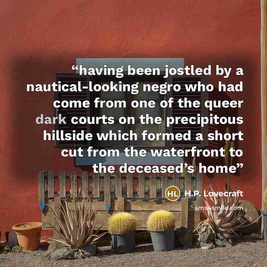 “having been jostled by a nautical-looking negro who had come from one of the queer dark courts on the precipitous hillside which formed a short cut from the waterfront to the deceased’s home” quote by H.P. Lovecraft