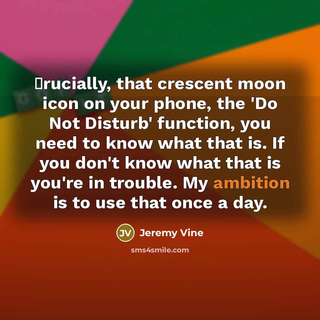 “Сrucially, that crescent moon icon on your phone, the 'Do Not Disturb' function, you need to know what that is. If you don't know what that is you're in trouble. My ambition is to use that once a day.” quote by Jeremy Vine