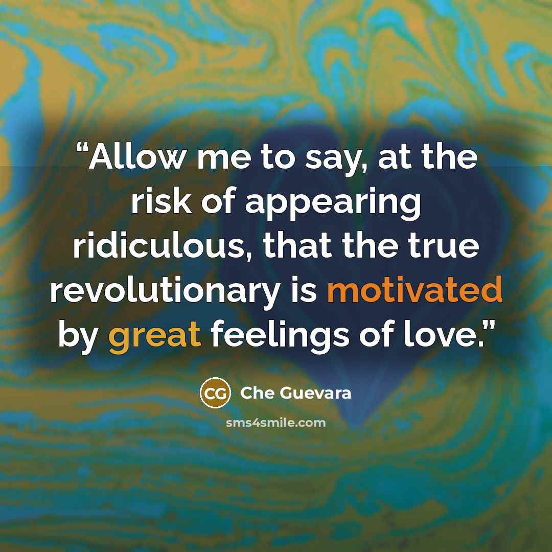 “Allow me to say, at the risk of appearing ridiculous, that the true revolutionary is motivated by great feelings of love.” quote by che guevara