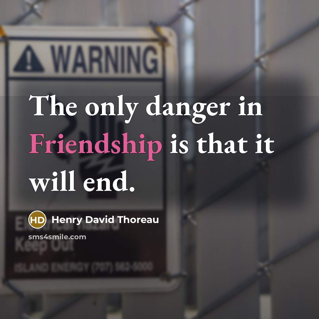 “The only danger in Friendship is that it will end.” quote by Henry David Thoreau