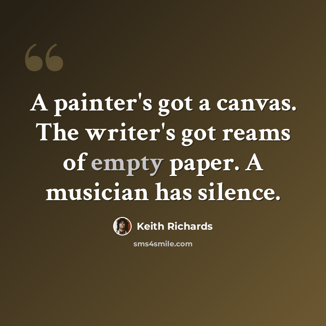 “A painter's got a canvas. The writer's got reams of empty paper. A musician has silence.” quote by Keith Richards