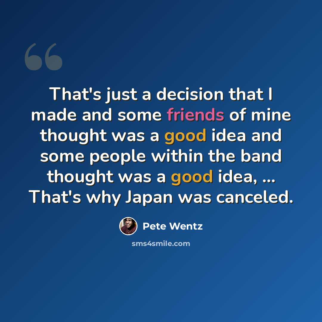 “That's just a decision that I made and some friends of mine thought was a good idea and some people within the band thought was a good idea, ... That's why Japan was canceled.” quote by Pete Wentz