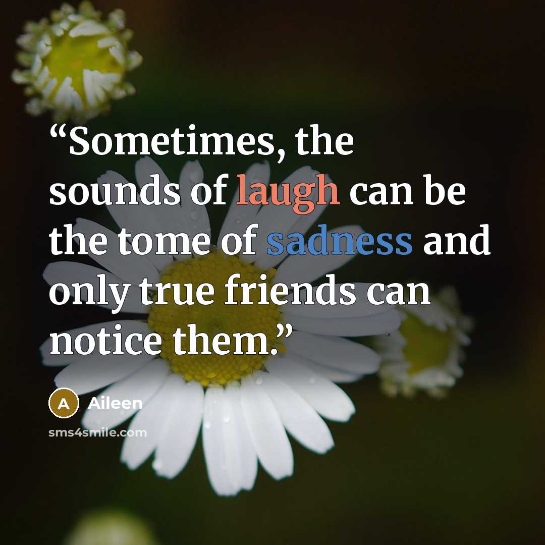 “Sometimes, the sounds of laugh can be the tome of sadness and only true friends can notice them.” quote by Aileen