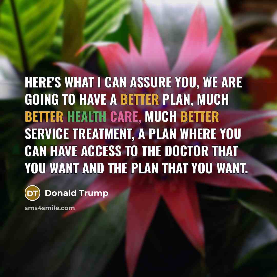 “Here's what I can assure you, we are going to have a better plan, much better health care, much better service treatment, a plan where you can have access to the doctor that you want and the plan that you want.” quote by Donald Trump