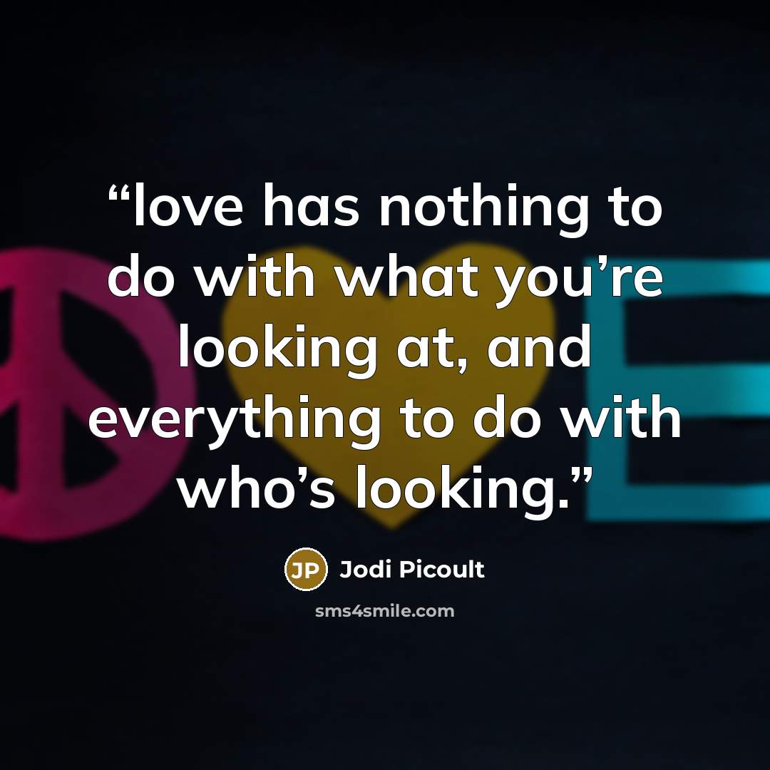 “love has nothing to do with what you’re looking at, and everything to do with who’s looking.” quote by Jodi Picoult