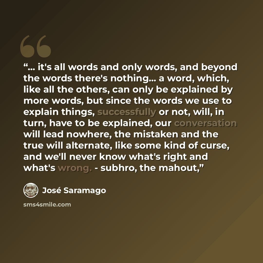 “... it's all words and only words, and beyond the words there's nothing... a word, which, like all the others, can only be explained by more words, but since the words we use to explain things, successfully or not, will, in turn, have to be explained, our conversation will lead nowhere, the…” quote by José Saramago