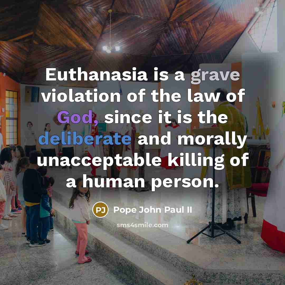 “Euthanasia is a grave violation of the law of God, since it is the deliberate and morally unacceptable killing of a human person.” quote by Pope John Paul II