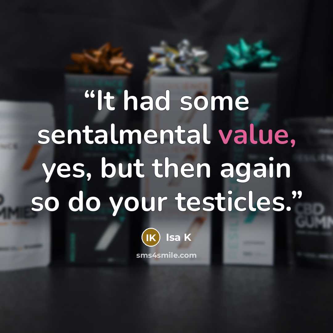 “It had some sentalmental value, yes, but then again so do your testicles.” quote by Isa K