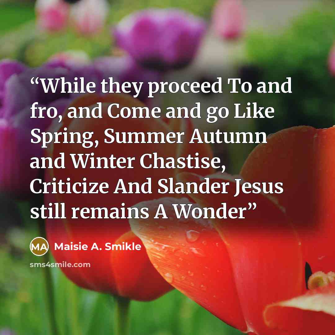 “While they proceed To and fro, and Come and go Like Spring, Summer Autumn and Winter Chastise, Criticize And Slander Jesus still remains A Wonder” quote by Maisie A. Smikle