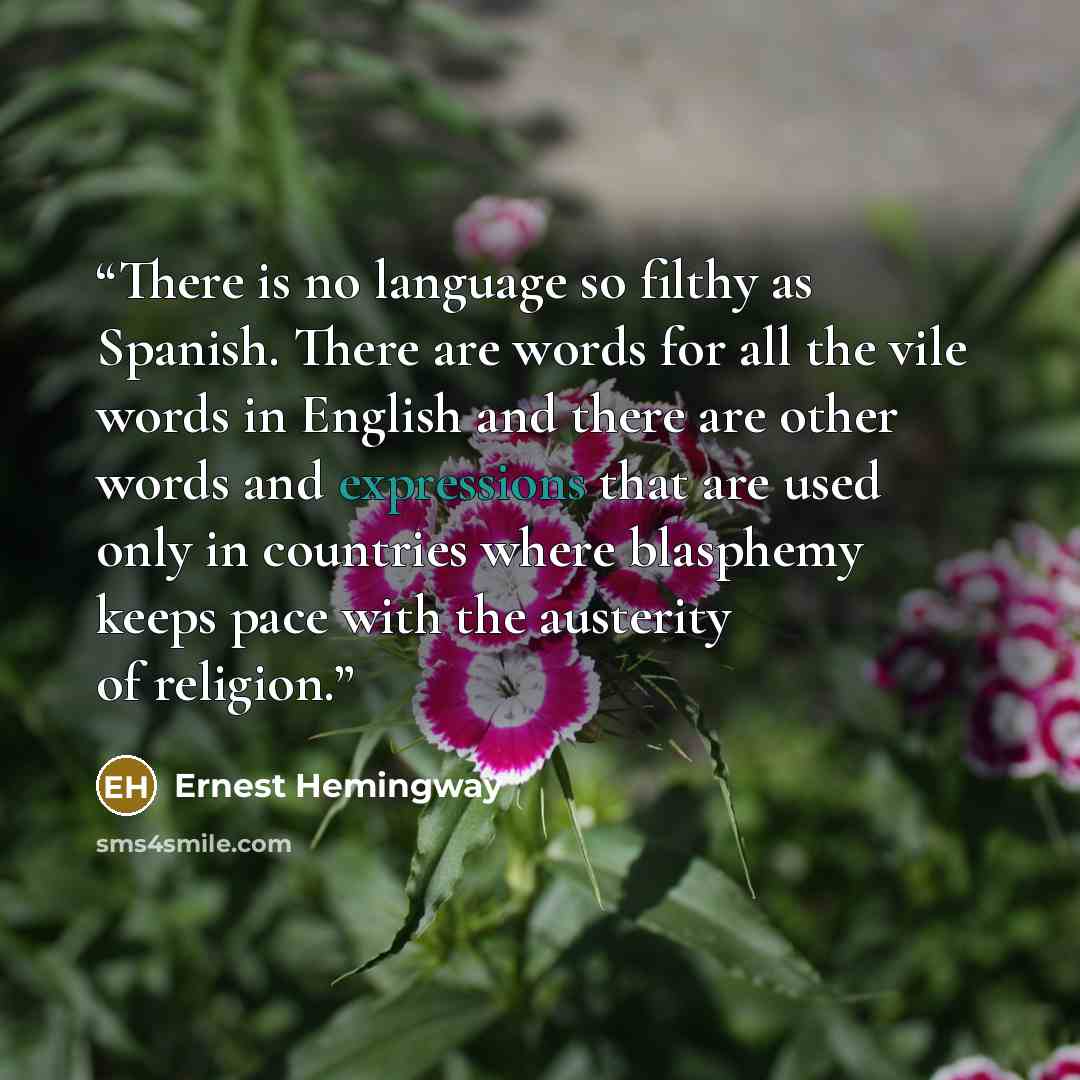 “There is no language so filthy as Spanish. There are words for all the vile words in English and there are other words and expressions that are used only in countries where blasphemy keeps pace with the austerity of religion.” quote by Ernest Hemingway