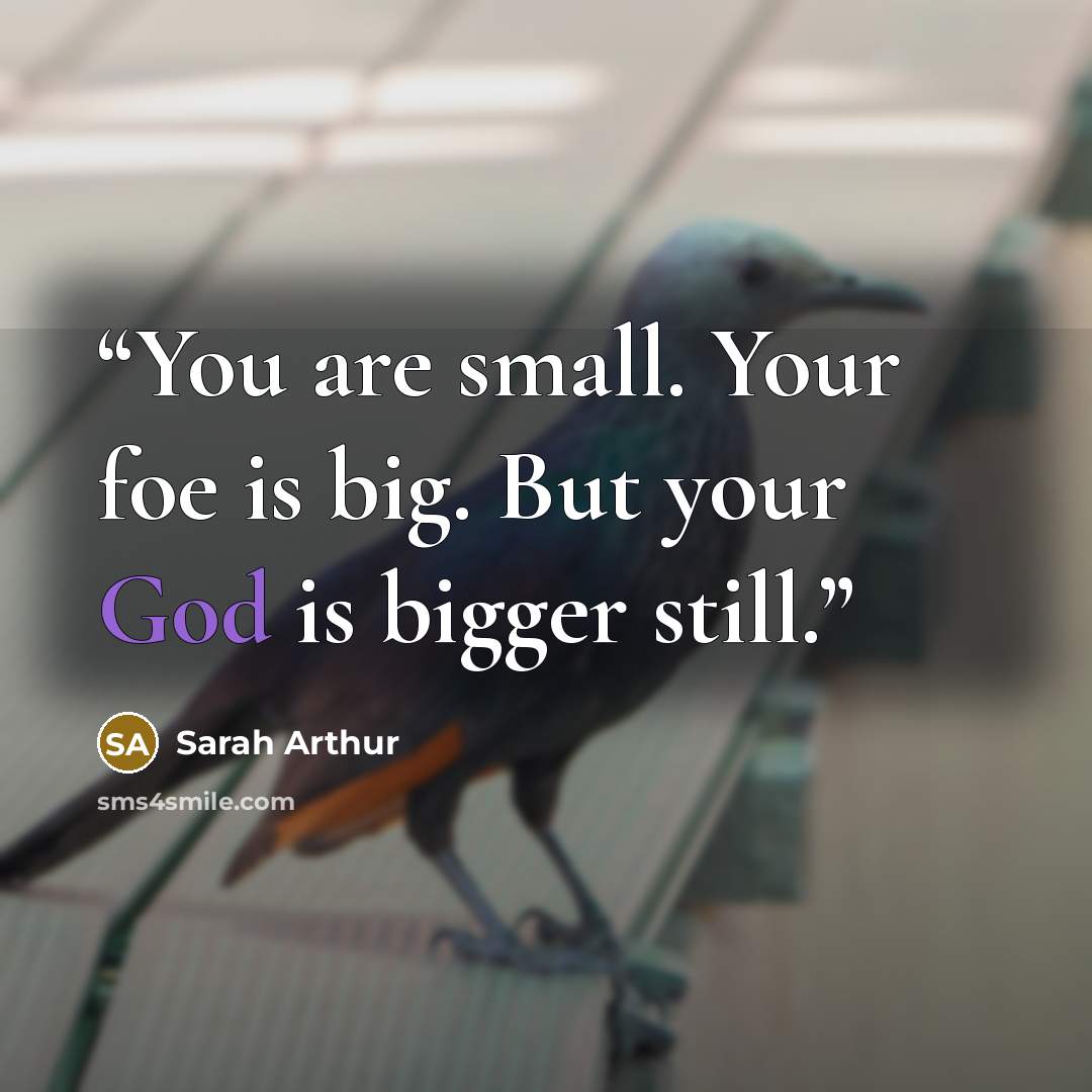 “You are small. Your foe is big. But your God is bigger still.” quote by Sarah Arthur