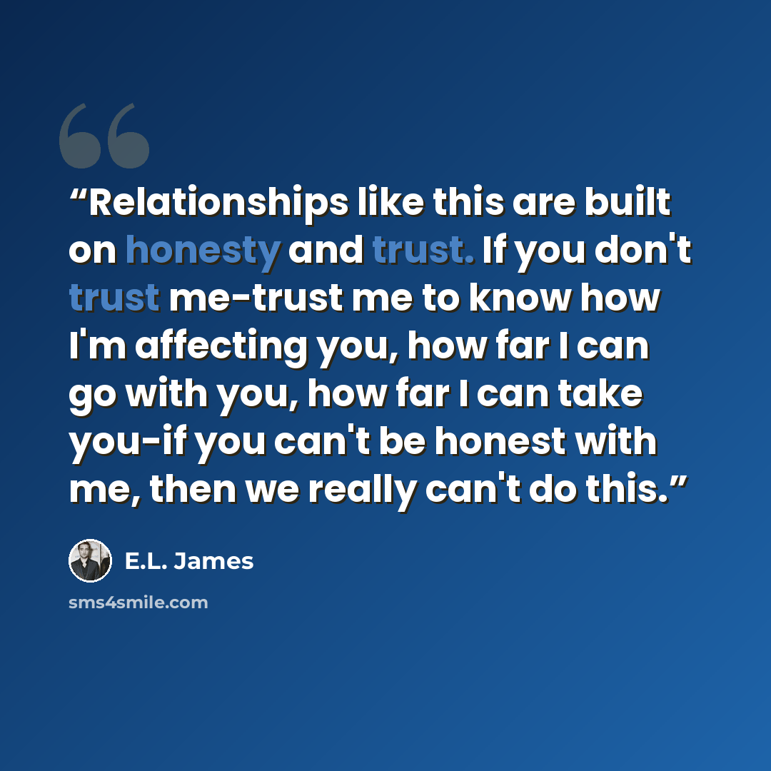 “Relationships like this are built on honesty and trust. If you don't trust me-trust me to know how I'm affecting you, how far I can go with you, how far I can take you-if you can't be honest with me, then we really can't do this.” quote by E.L. James