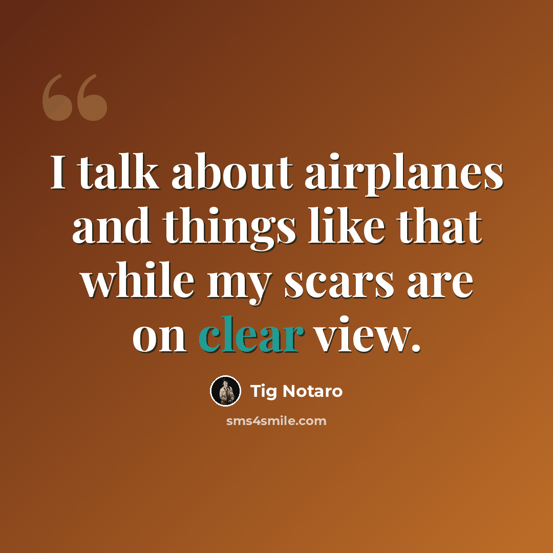 “I talk about airplanes and things like that while my scars are on clear view.” quote by Tig Notaro