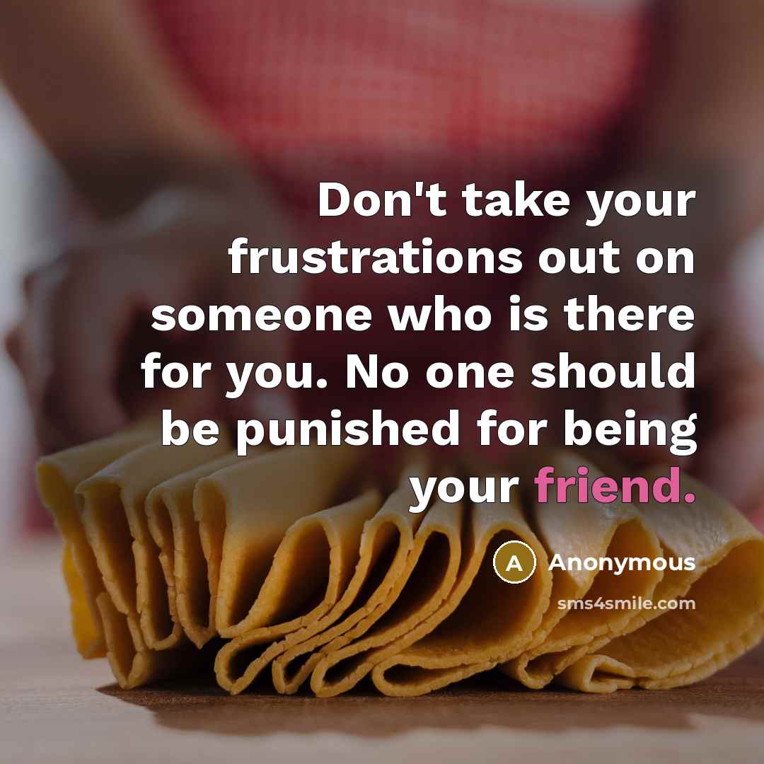 “Don't take your frustrations out on someone who is there for you. No one should be punished for being your friend.” quote by Anonymous