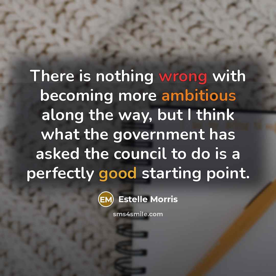 “There is nothing wrong with becoming more ambitious along the way, but I think what the government has asked the council to do is a perfectly good starting point.” quote by Estelle Morris