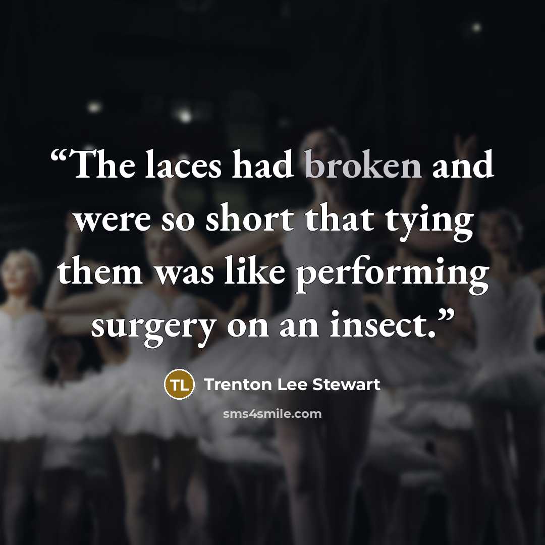 “The laces had broken and were so short that tying them was like performing surgery on an insect.” quote by Trenton Lee Stewart